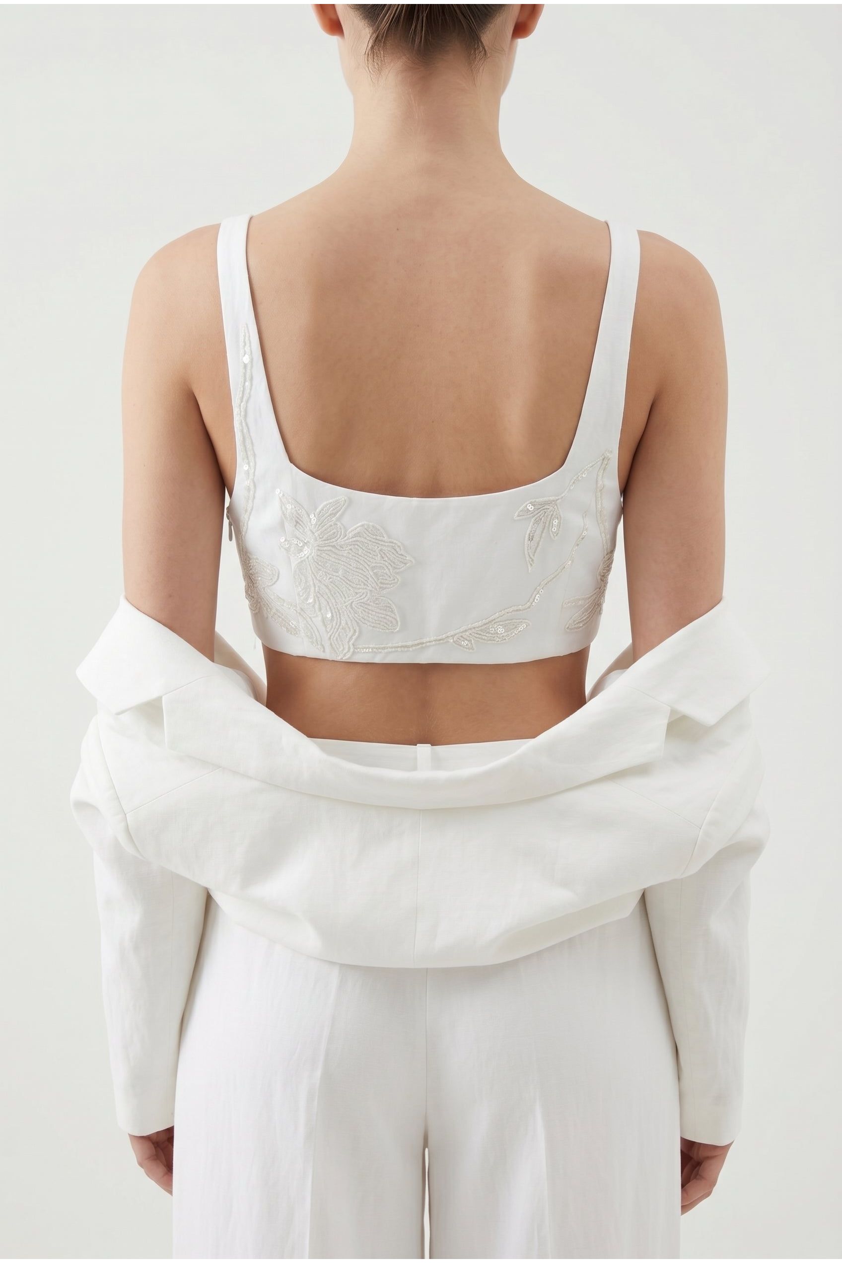 Women's White Embroidered Cropped Top