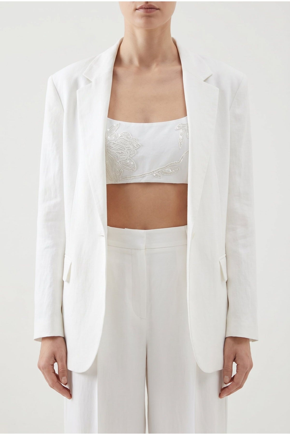 Women's White Embroidered Cropped Top