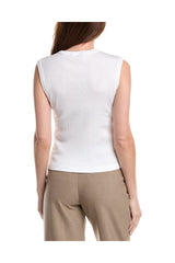 Women's White Ribbed Sleeveless Shirt