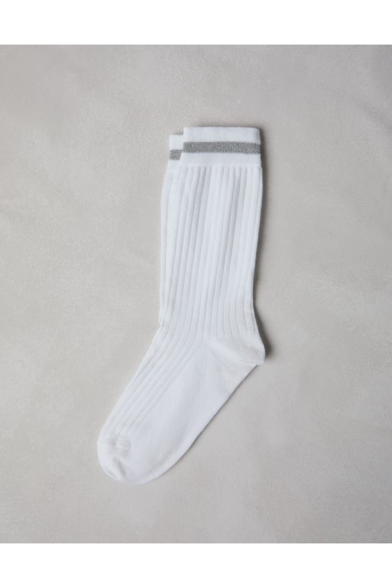 Women's White Ribbed Cotton Socks