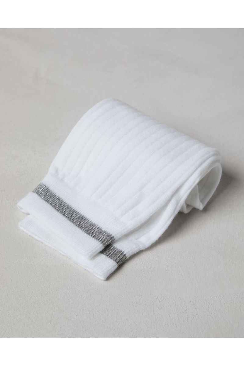 Women's White Ribbed Cotton Socks