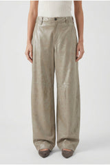Women's Light Khaki Leather Trousers