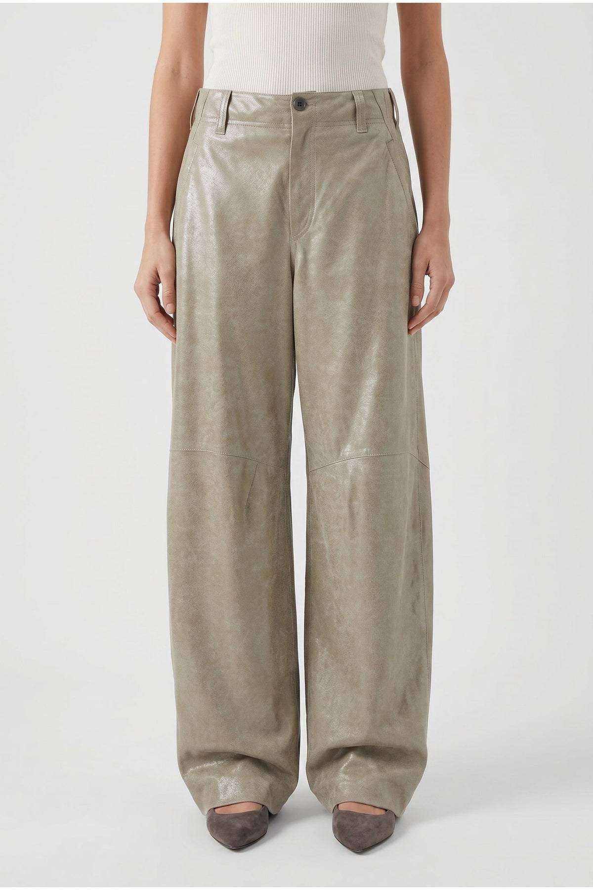 Women's Light Khaki Leather Trousers