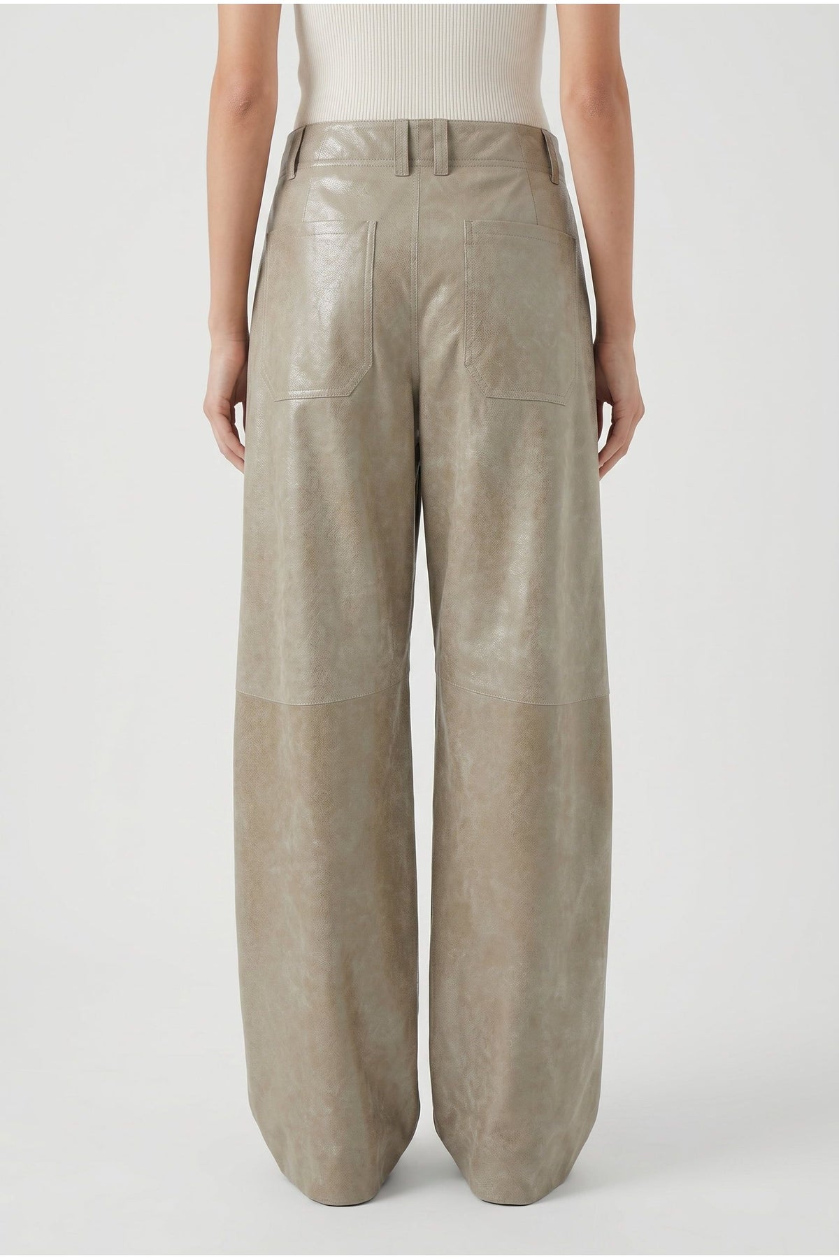 Women's Light Khaki Leather Trousers