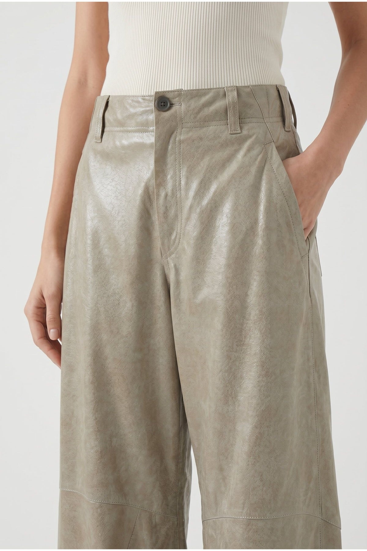 Women's Light Khaki Leather Trousers