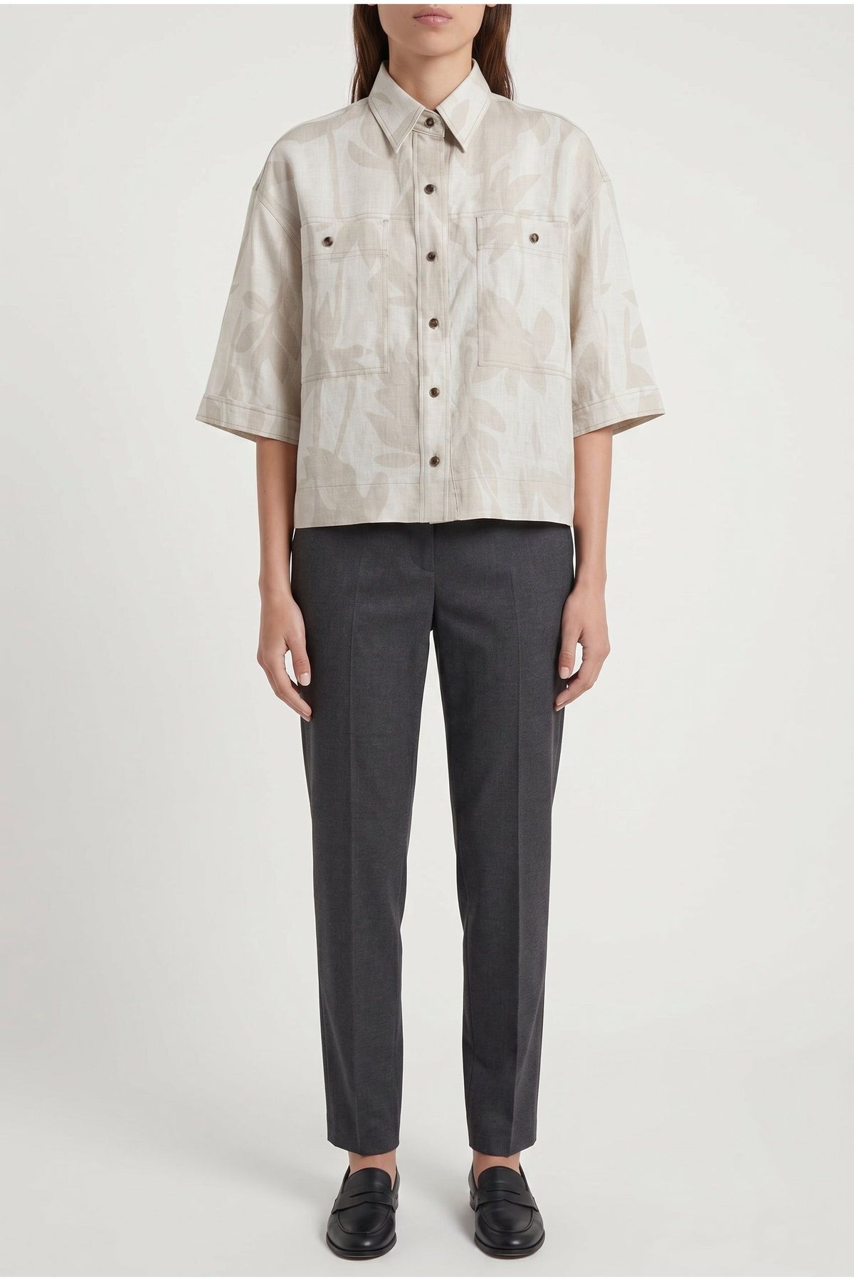 Women's Light Beige Linen Boxy Shirt