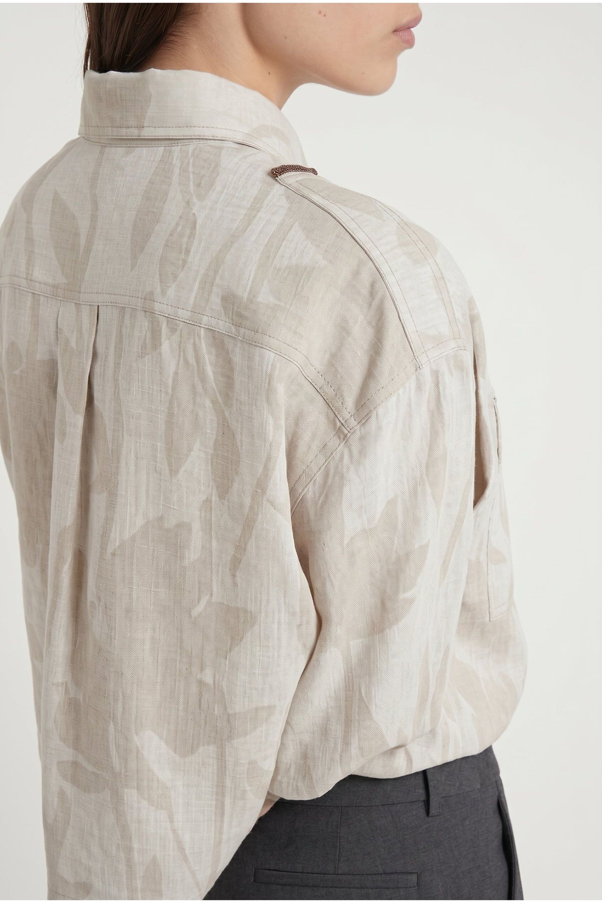 Women's Light Beige Linen Boxy Shirt