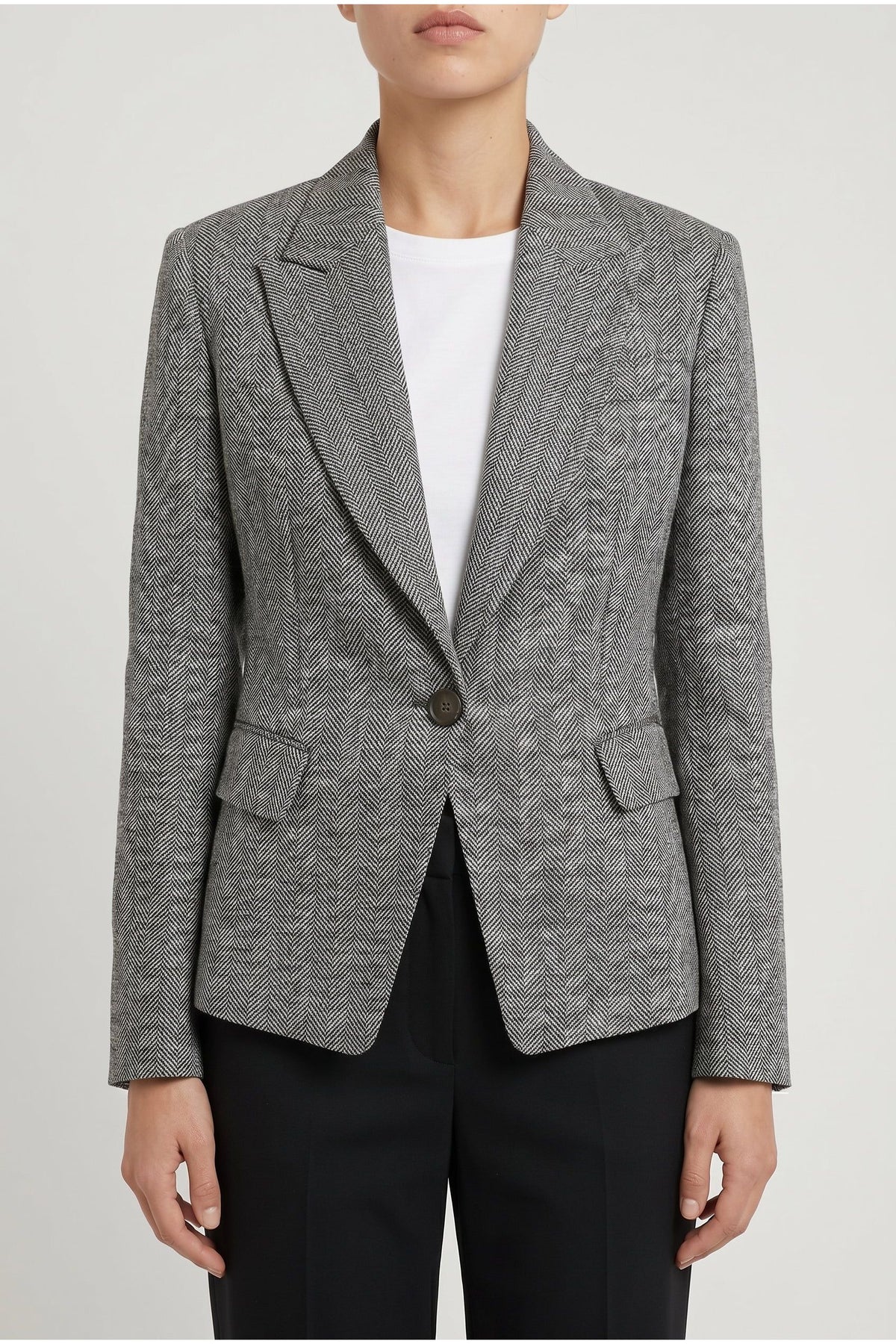 Women's Black White Linen Tailored Jacket