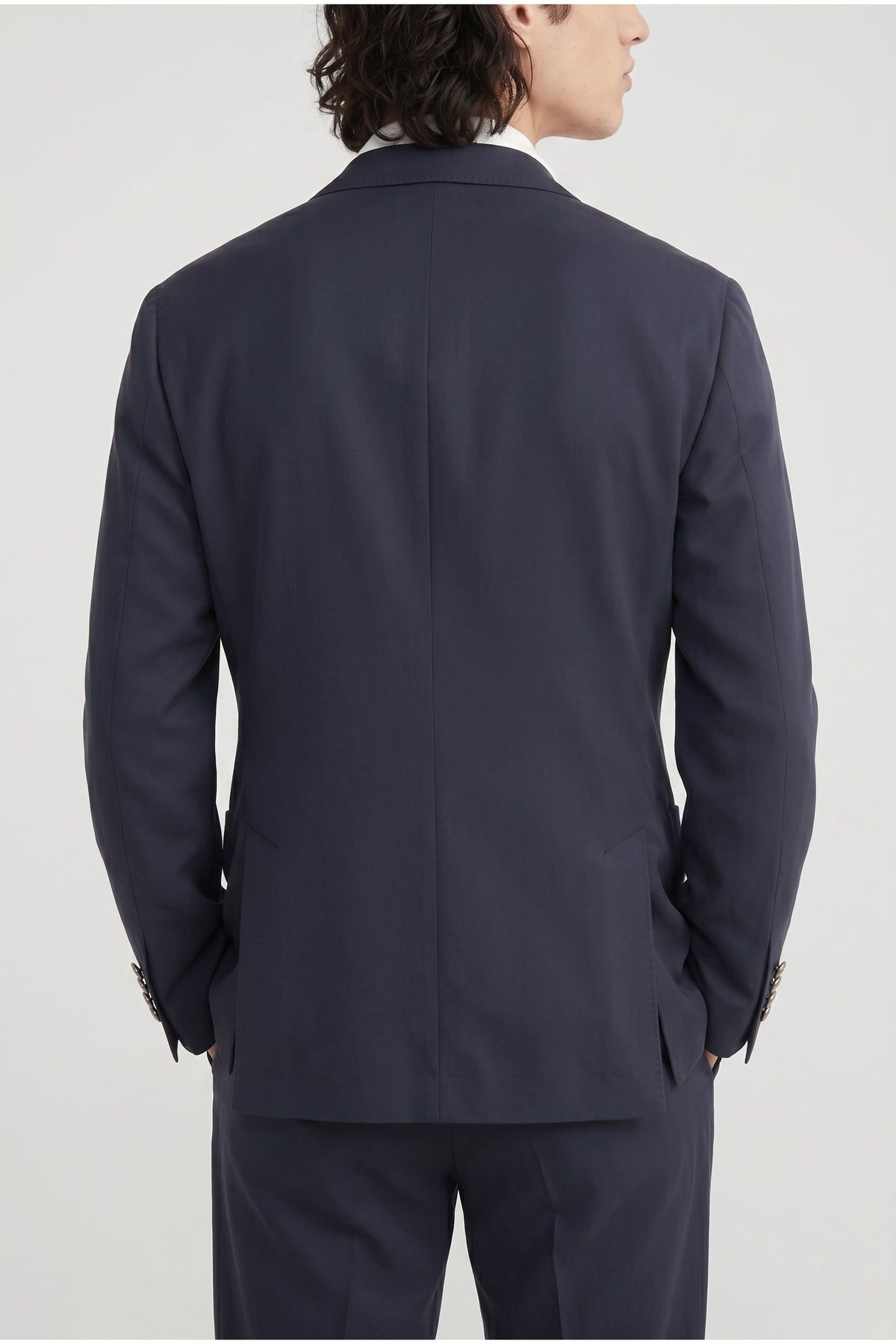 Men's Dark Blue Silk Double Breasted Blazer