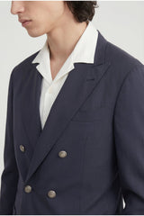 Men's Dark Blue Silk Double Breasted Blazer