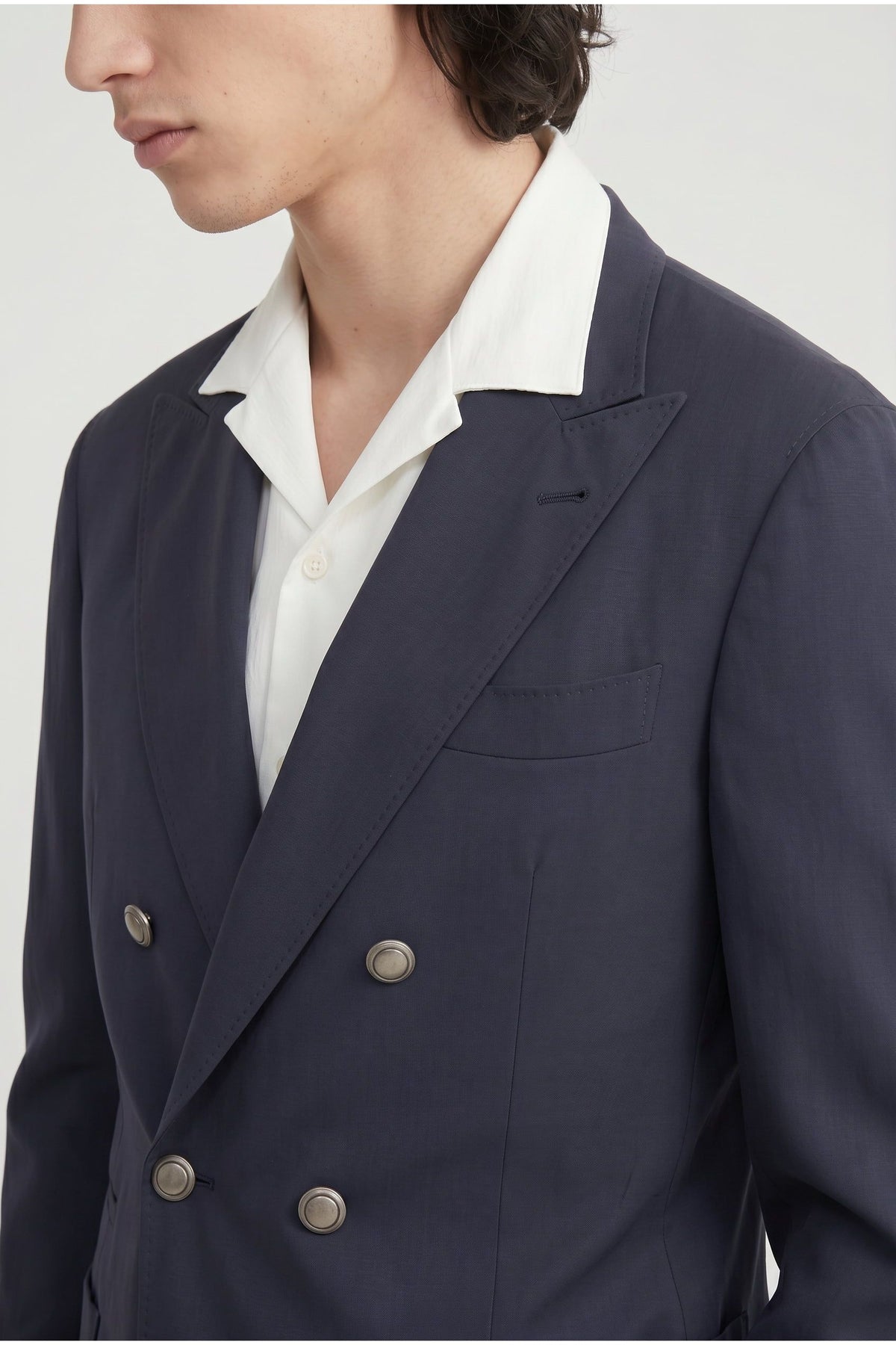 Men's Dark Blue Silk Double Breasted Blazer