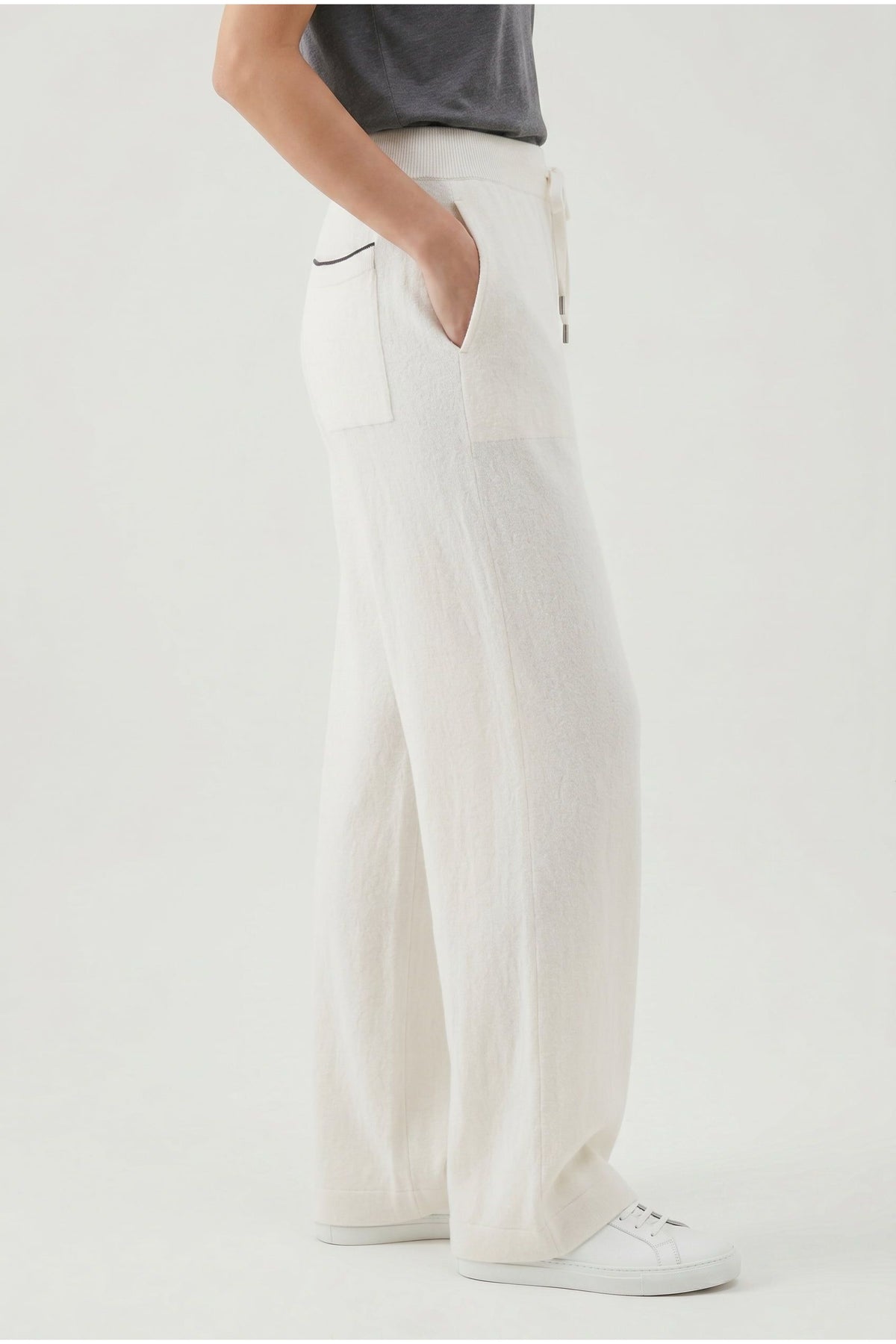 Women's Off White Wool Silk Wide Trousers