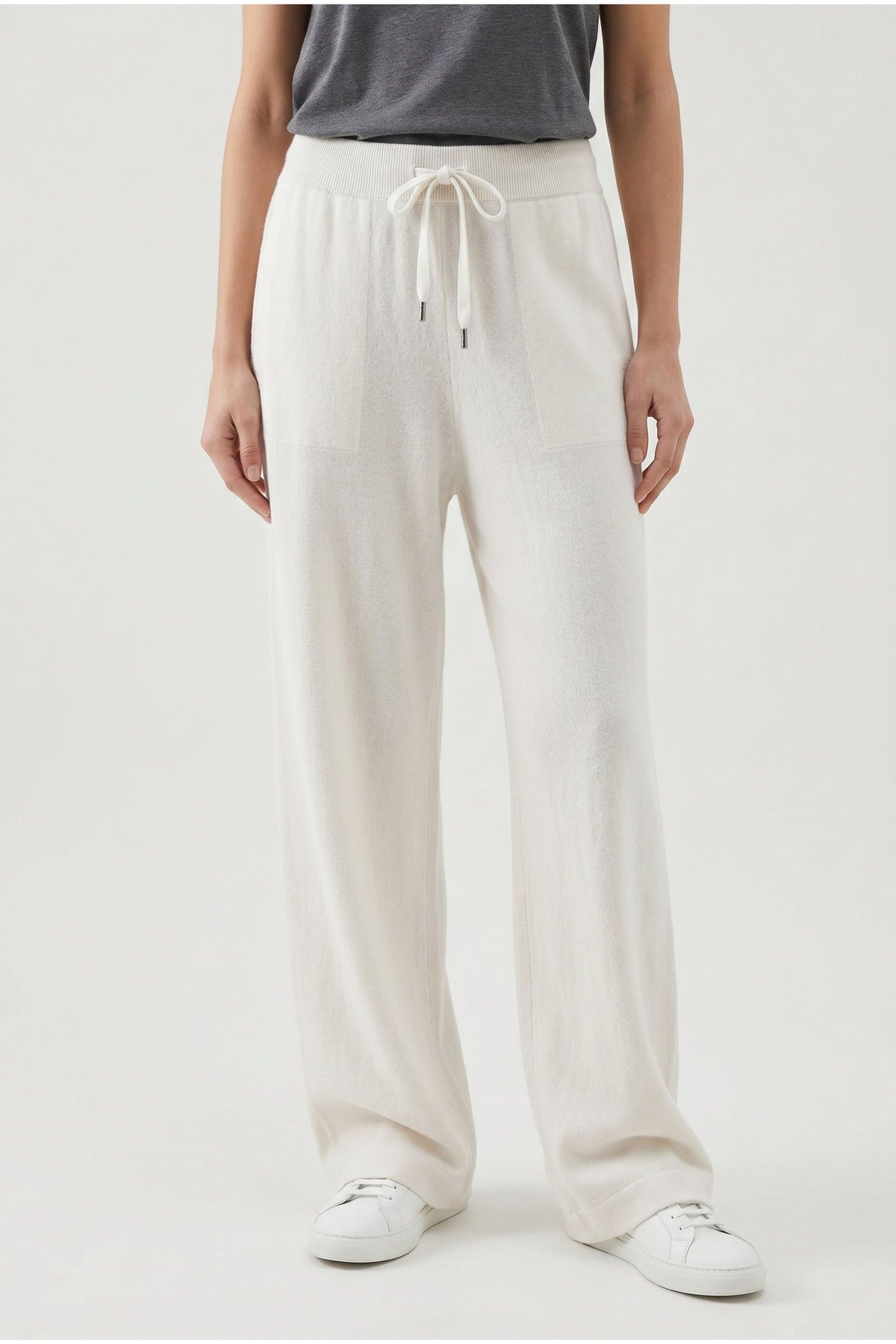 Women's Off White Wool Silk Wide Trousers