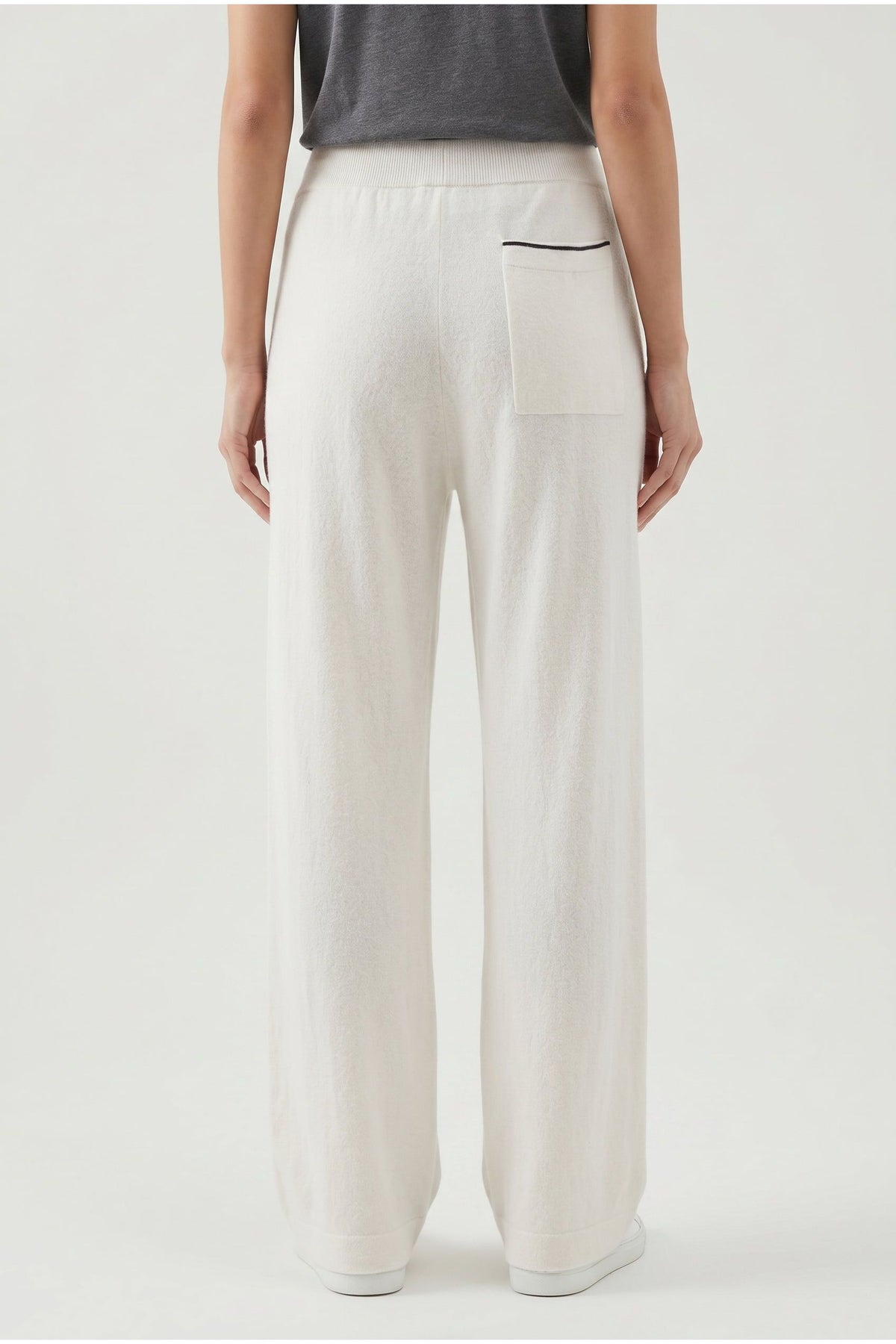 Women's Off White Wool Silk Wide Trousers
