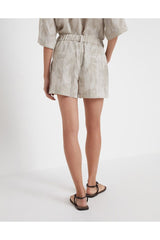 Women's Beige Linen Pleated Shorts
