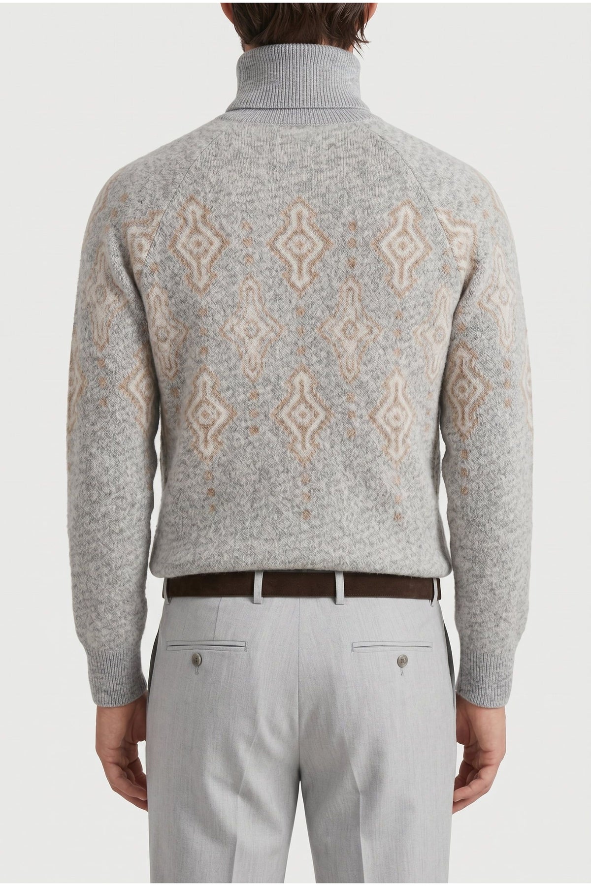 Men's Light Grey Wool Turtleneck Sweater