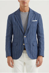 Men's Blue Linen Striped Blazer