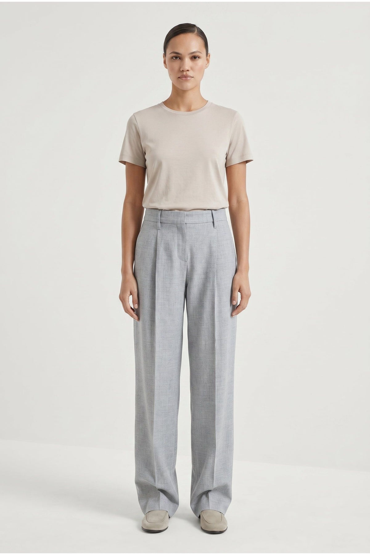 Women's Light Grey Linen Wool Trousers