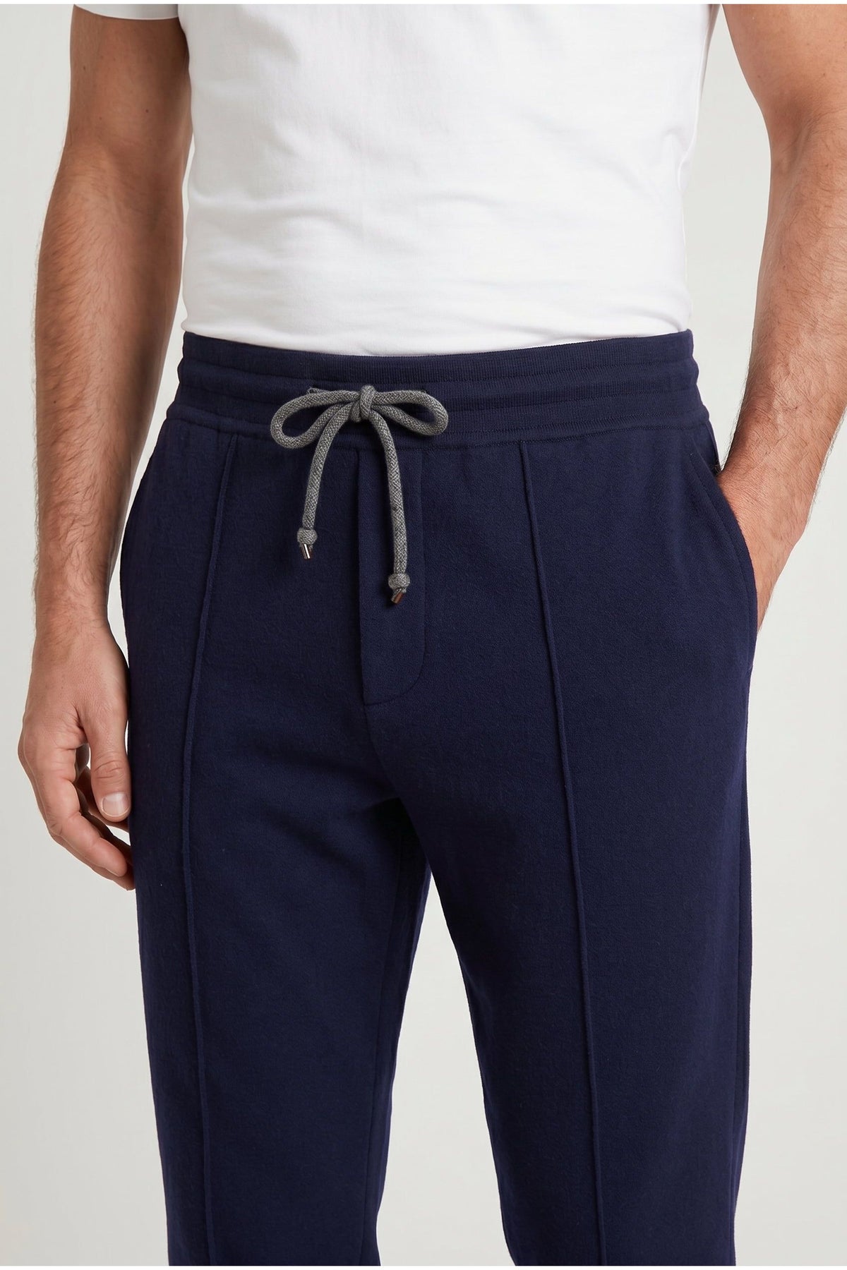 Men's Navy Wool Tapered Trousers