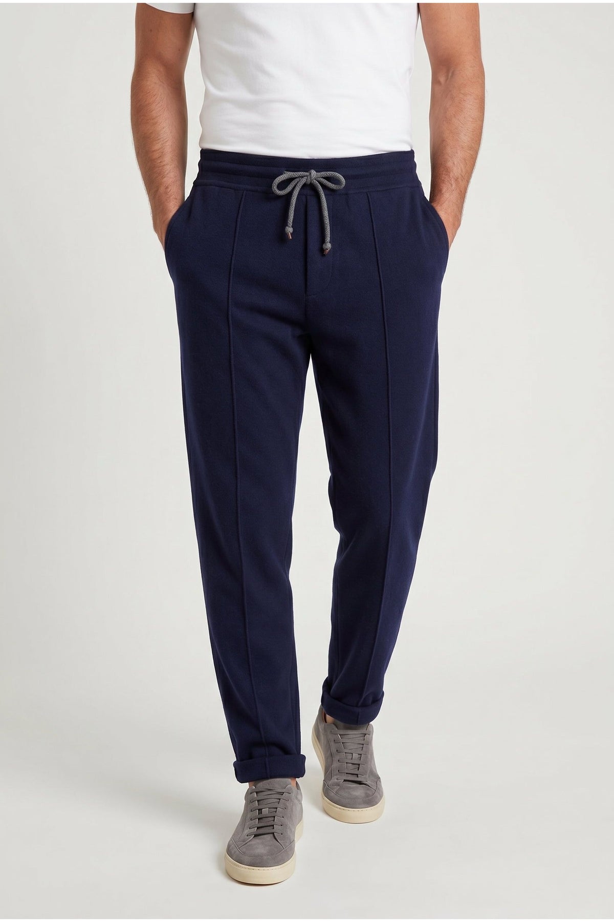 Men's Navy Wool Tapered Trousers