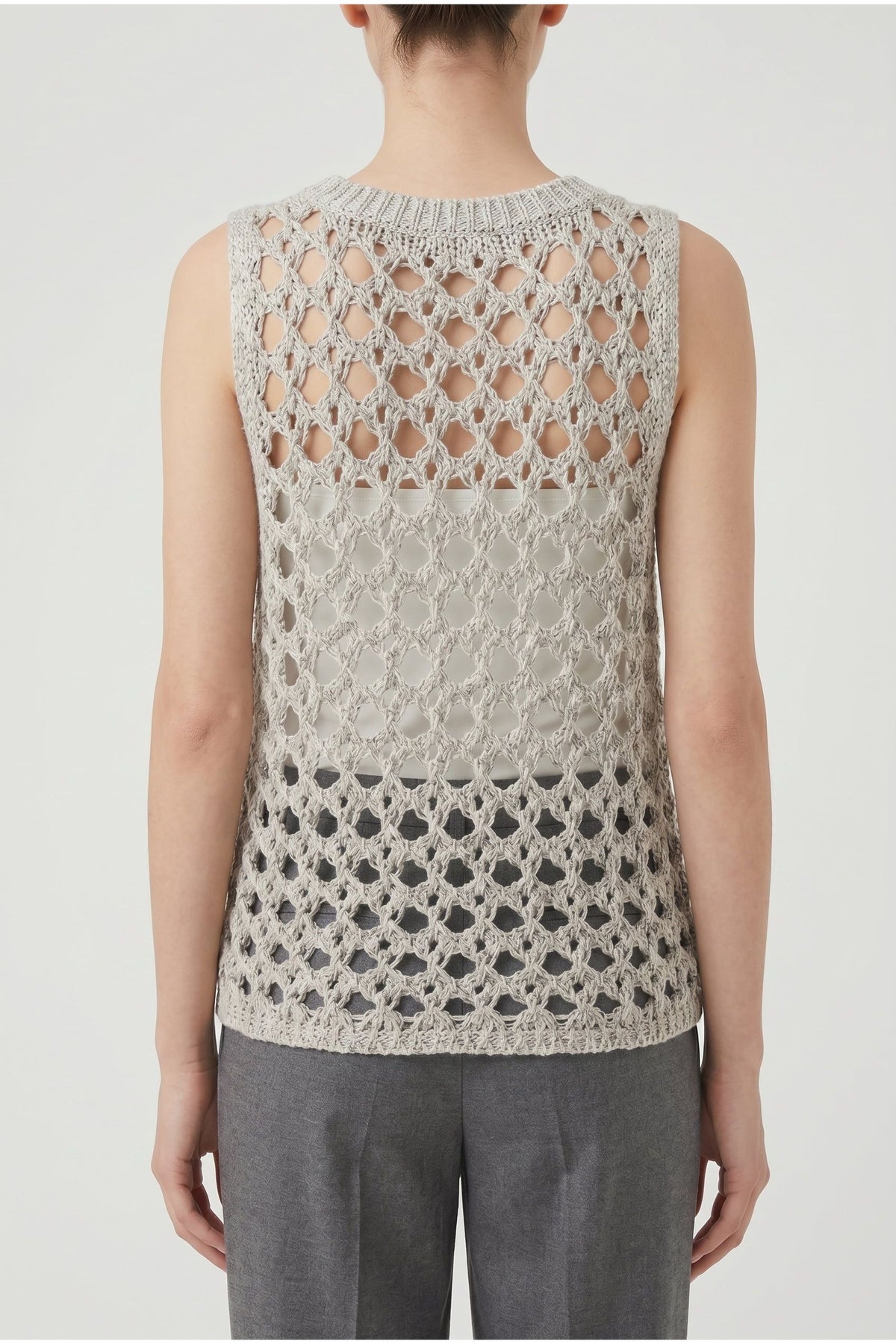Women's Light Grey Openwork Knit Sweater