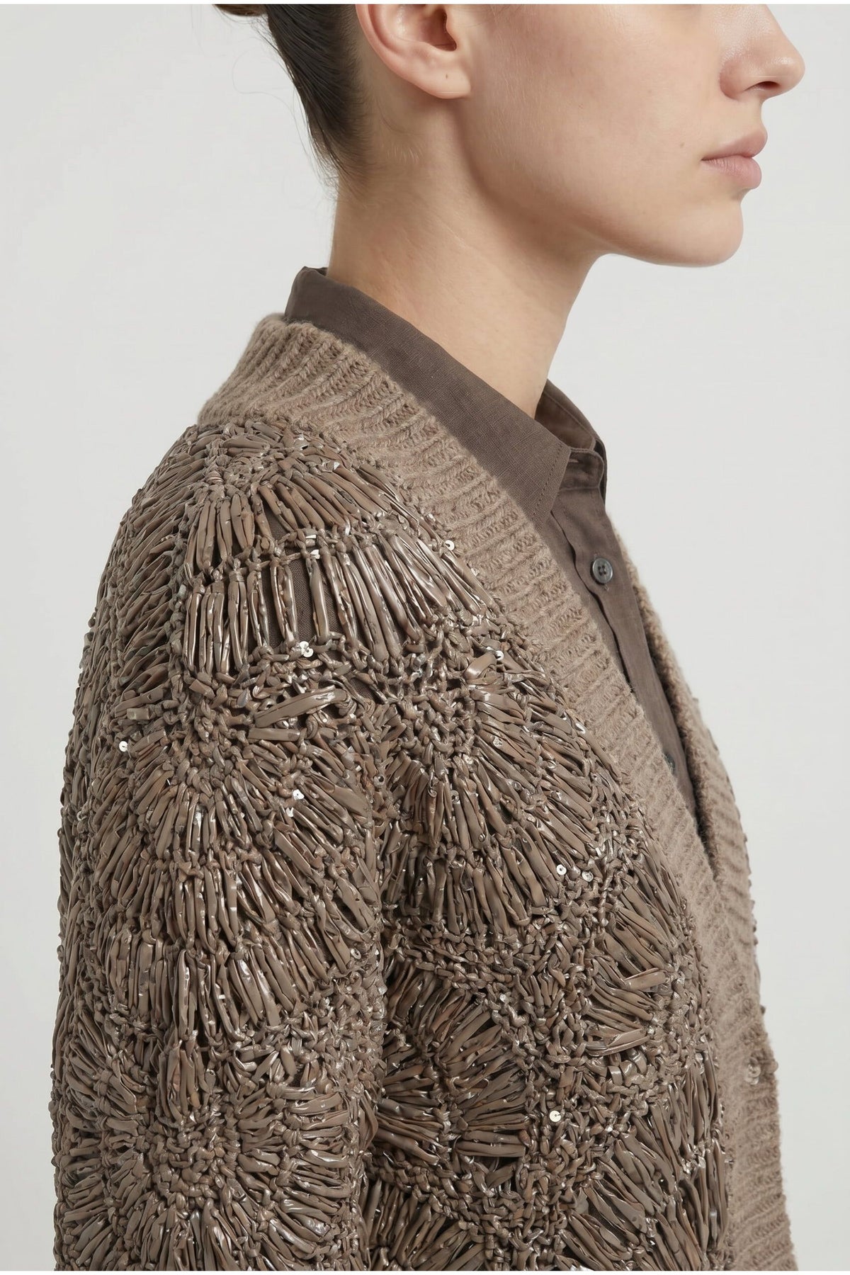 Women's Taupe Open Knit Sweater