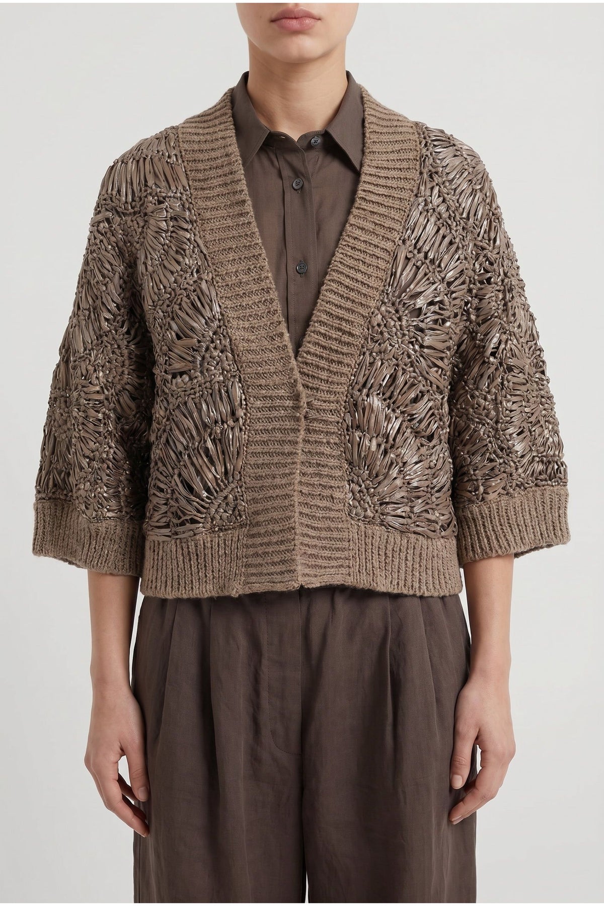 Women's Taupe Open Knit Sweater