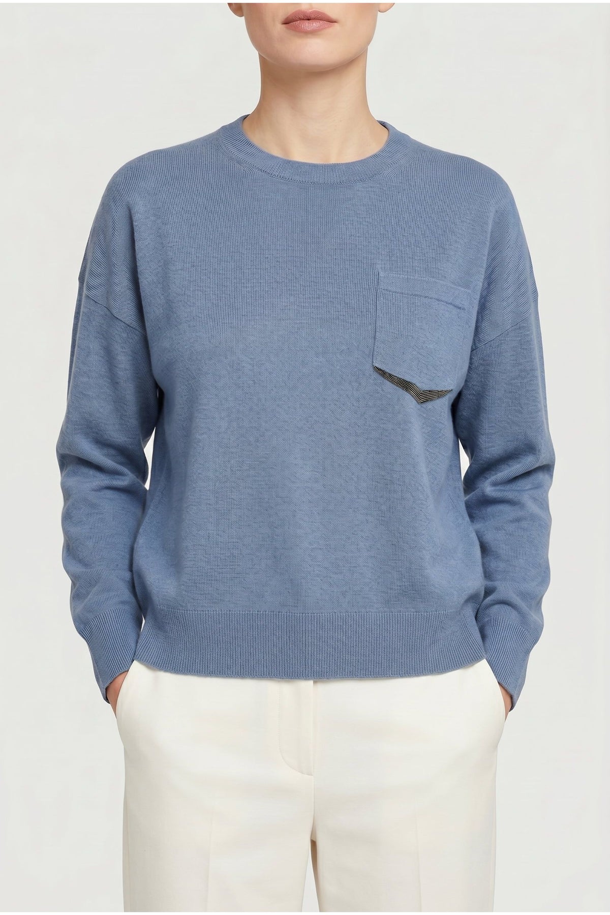 Women's Blue Wool Relaxed Sweater