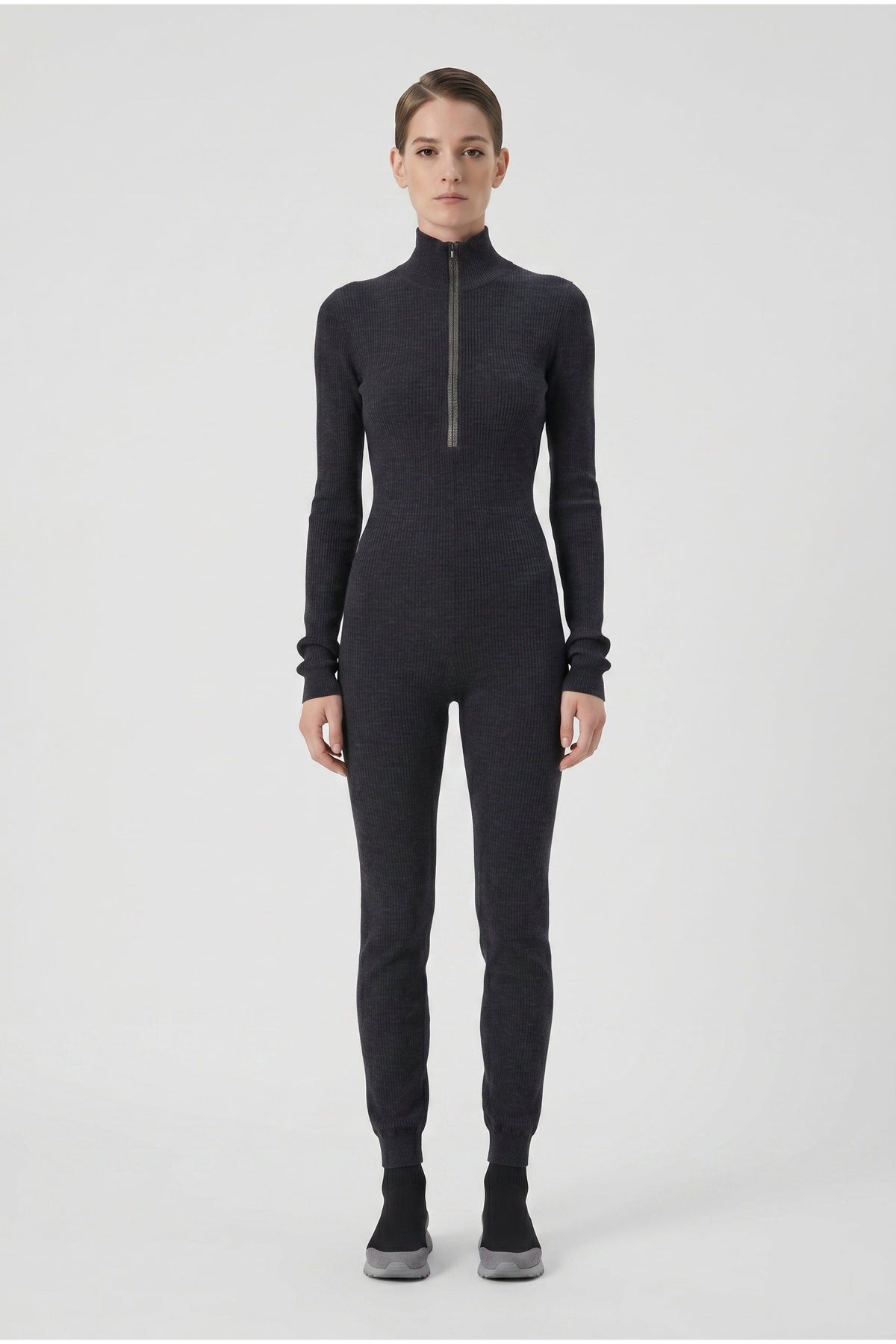 Women's Dark Grey Wool Knit Jumpsuit