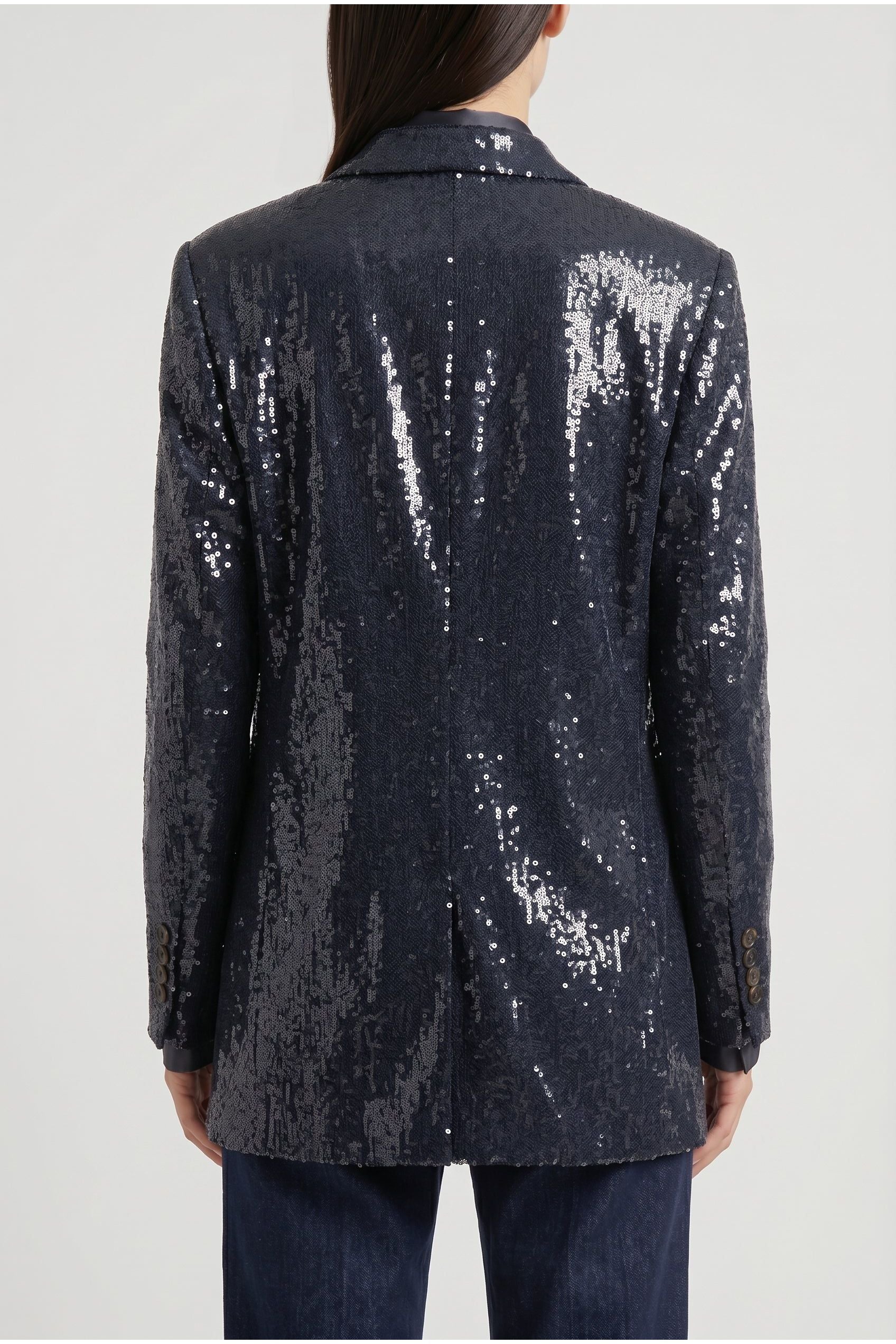 Brunello Cucinelli Women's Dark Blue Sequin Blazer
