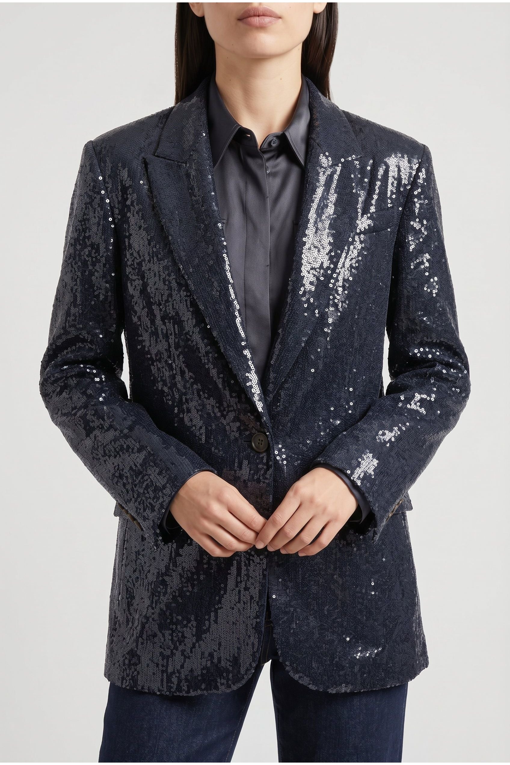 Brunello Cucinelli Women's Dark Blue Sequin Blazer