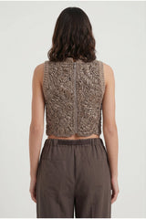 Women's Taupe Crochet Knit Sweater