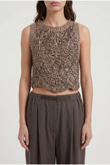 Women's Taupe Crochet Knit Sweater