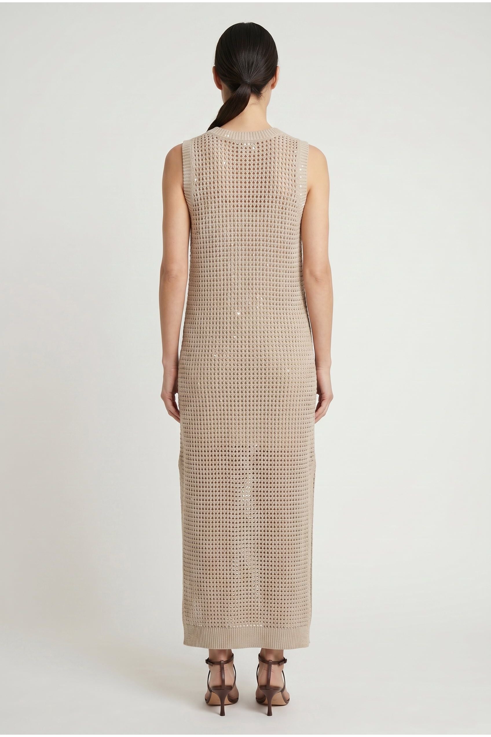 Brunello Cucinelli Women's Beige Knitted Sleeveless Dress