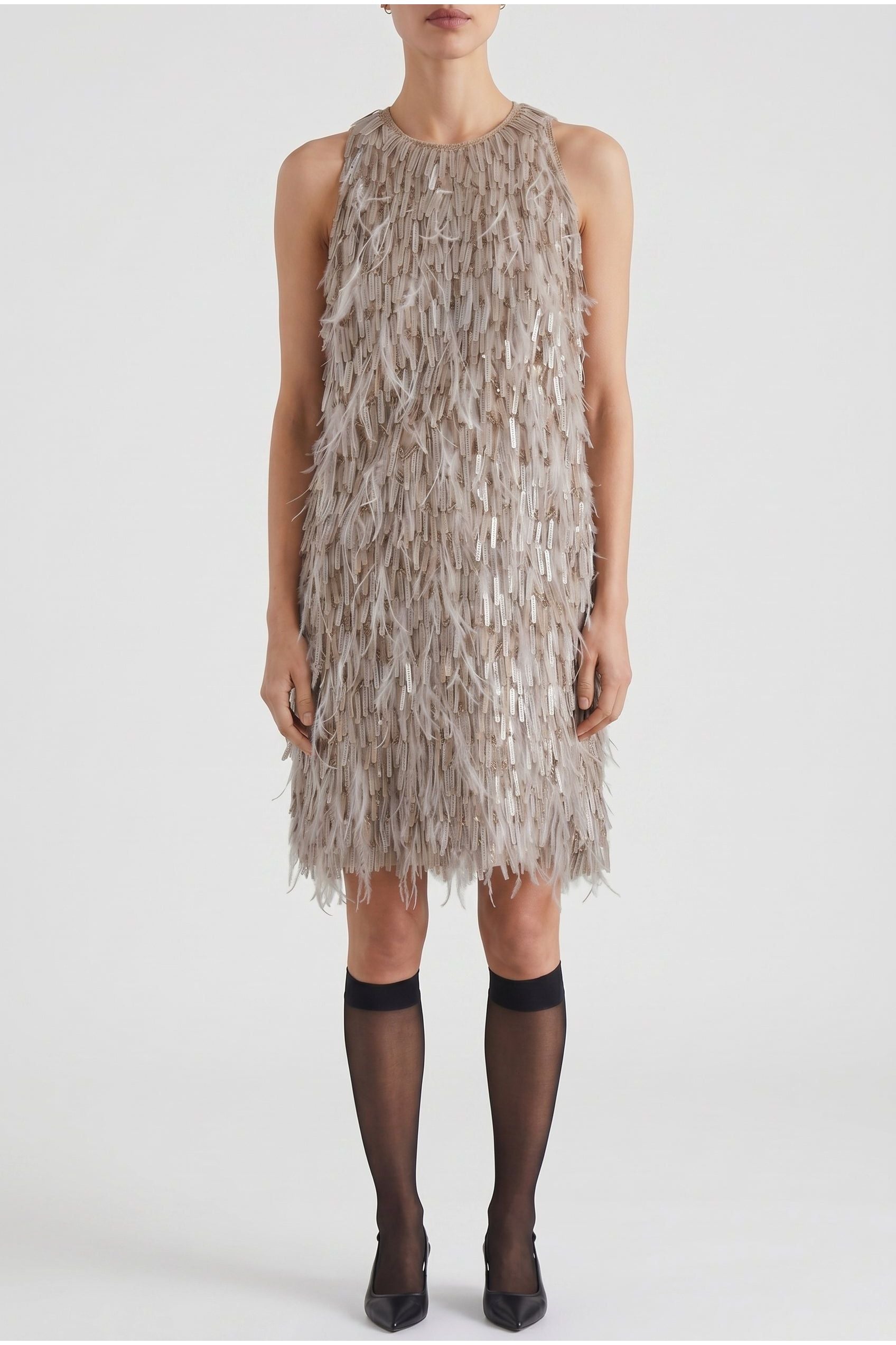 Brunello Cucinelli Women's Beige Sleeveless Shift Dress