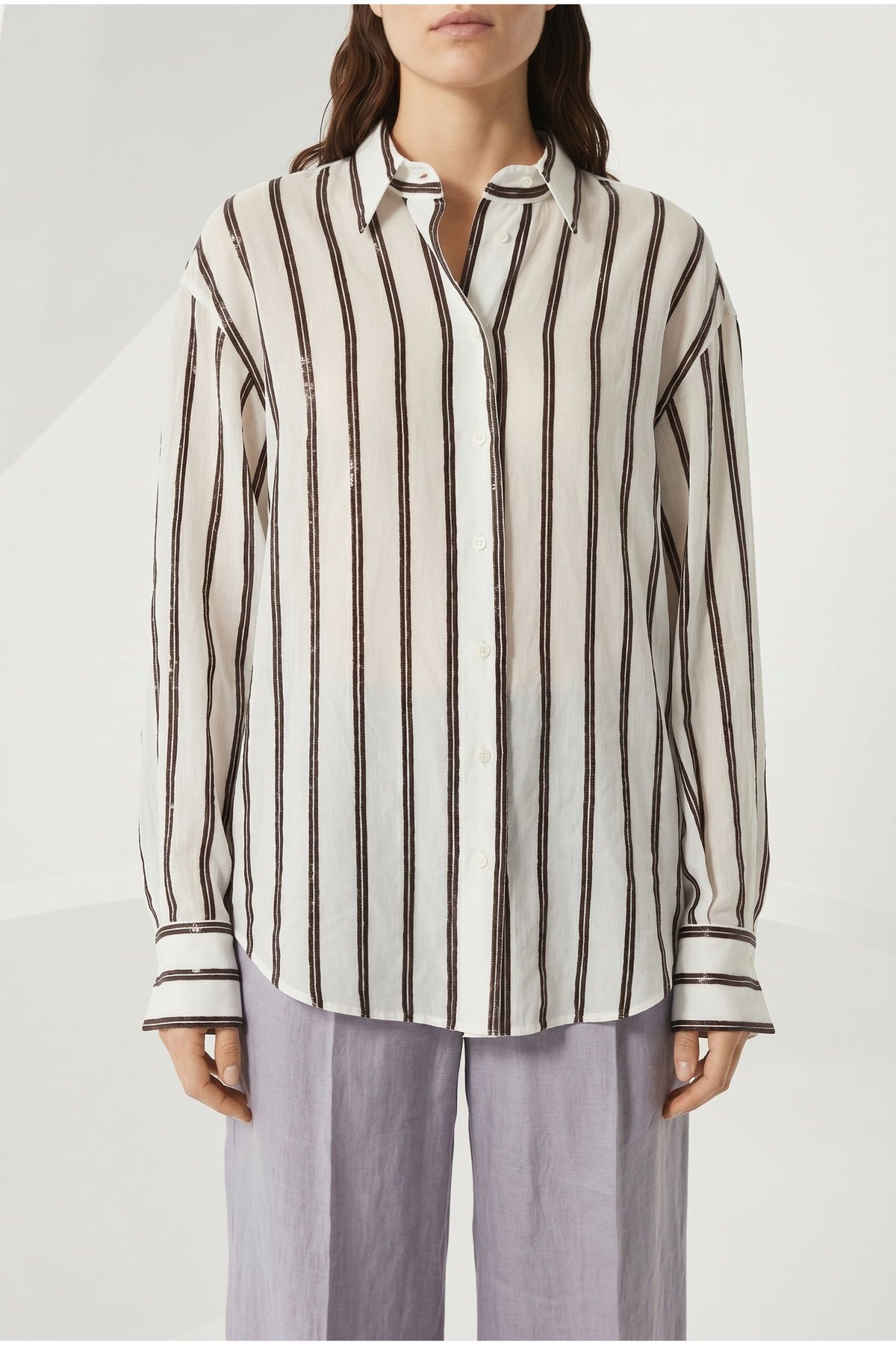 Women's White Striped Relaxed Shirt