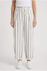Women's White Striped Linen Trousers