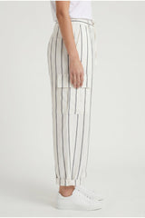 Women's White Striped Linen Trousers