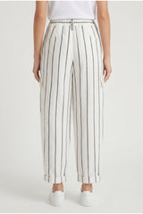 Women's White Striped Linen Trousers