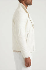 Men's Off White Leather Biker Jacket