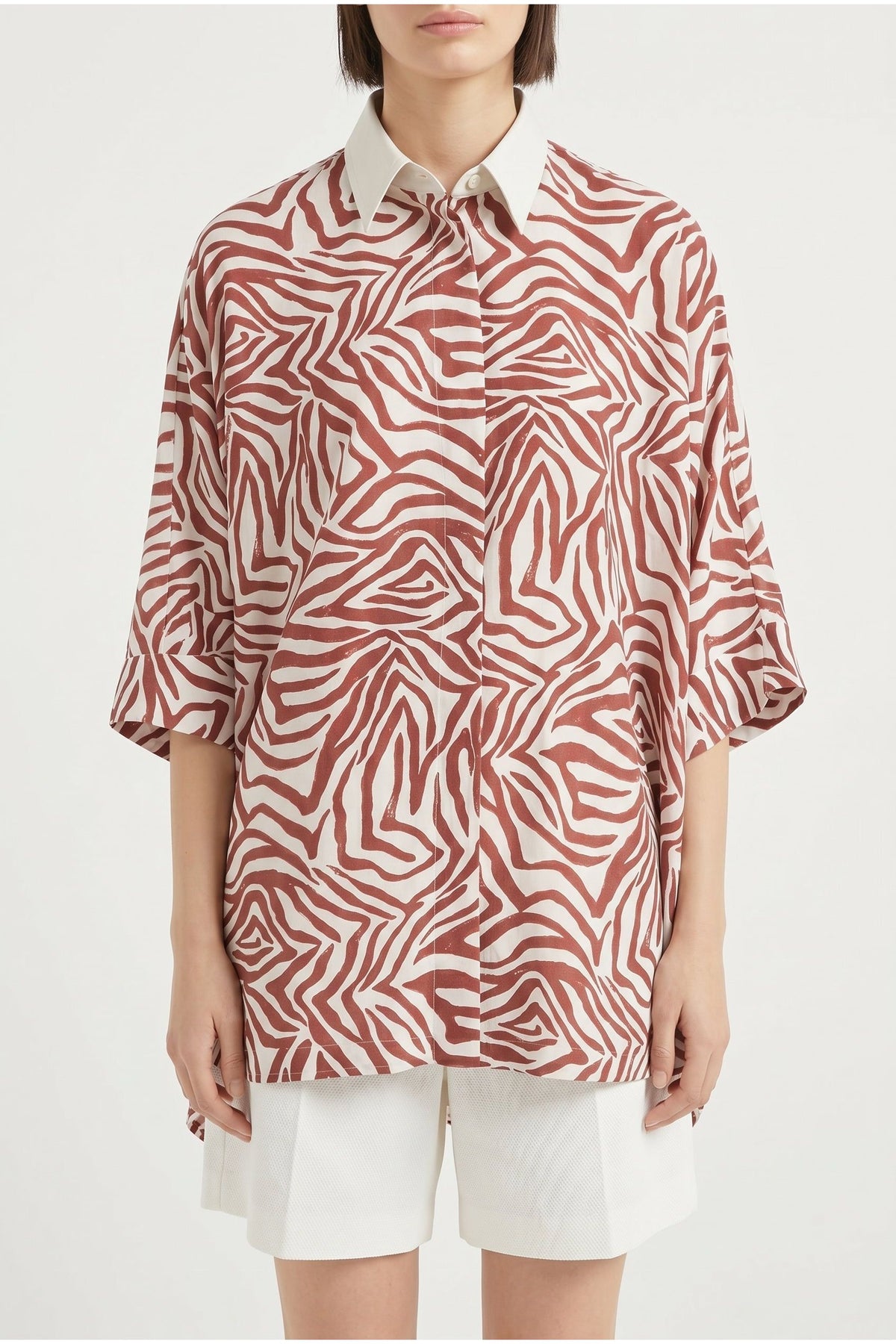 Women's Red Silk Blend Oversized Shirt