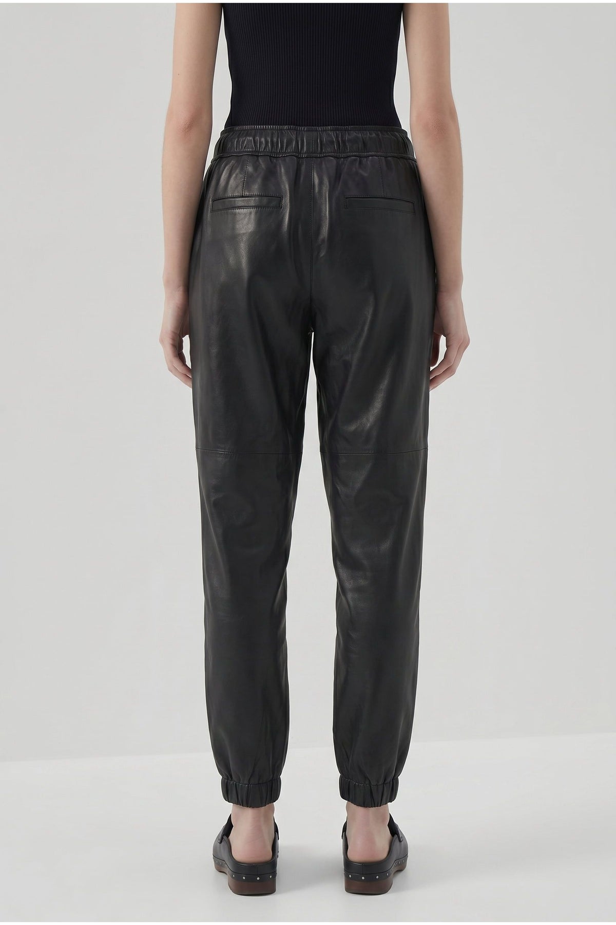 Women's Black Leather Relaxed Trousers