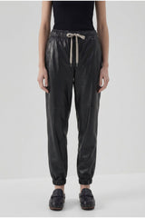 Women's Black Leather Relaxed Trousers