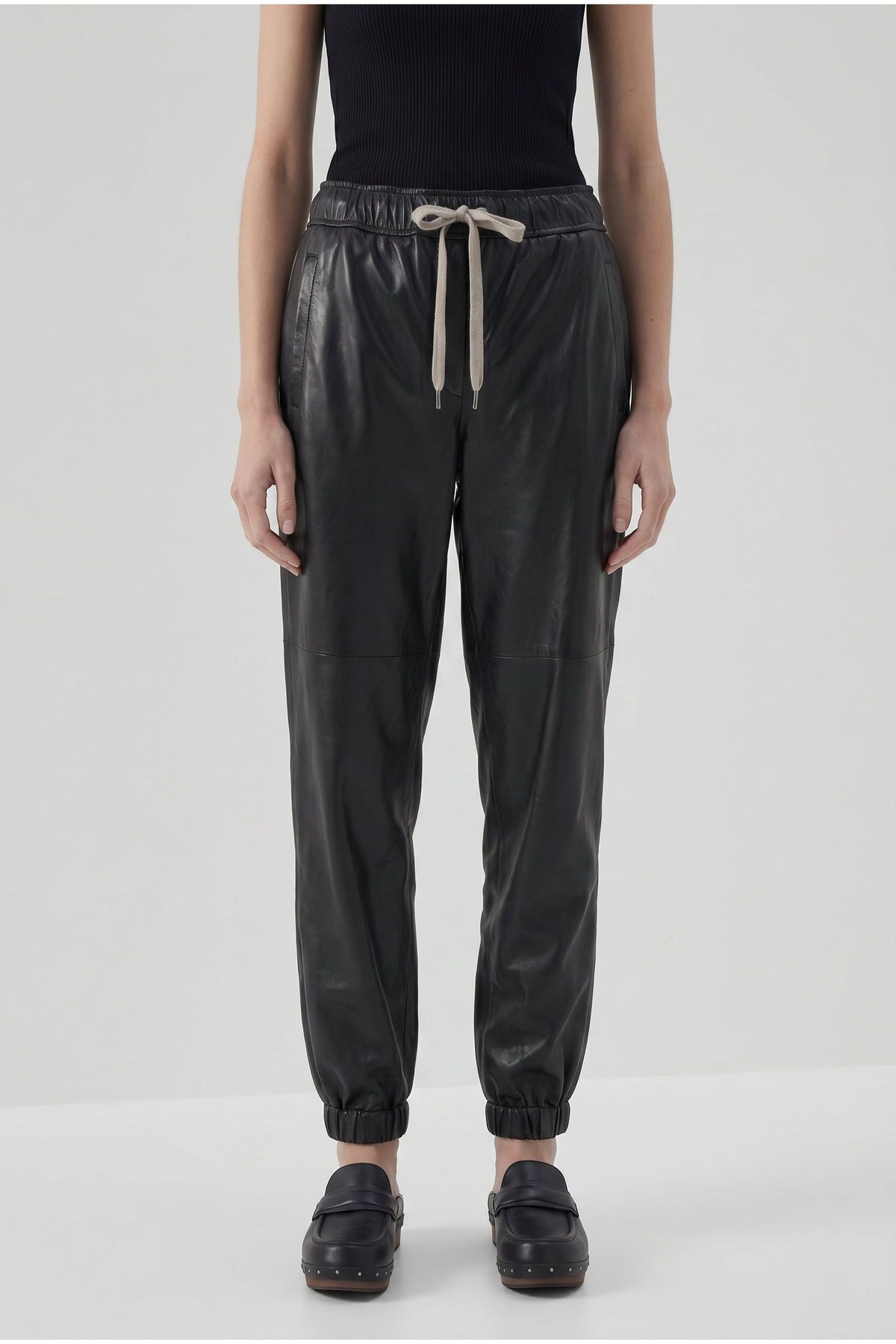 Women's Black Leather Relaxed Trousers