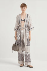 Women's Beige Patterned Silk Shirt