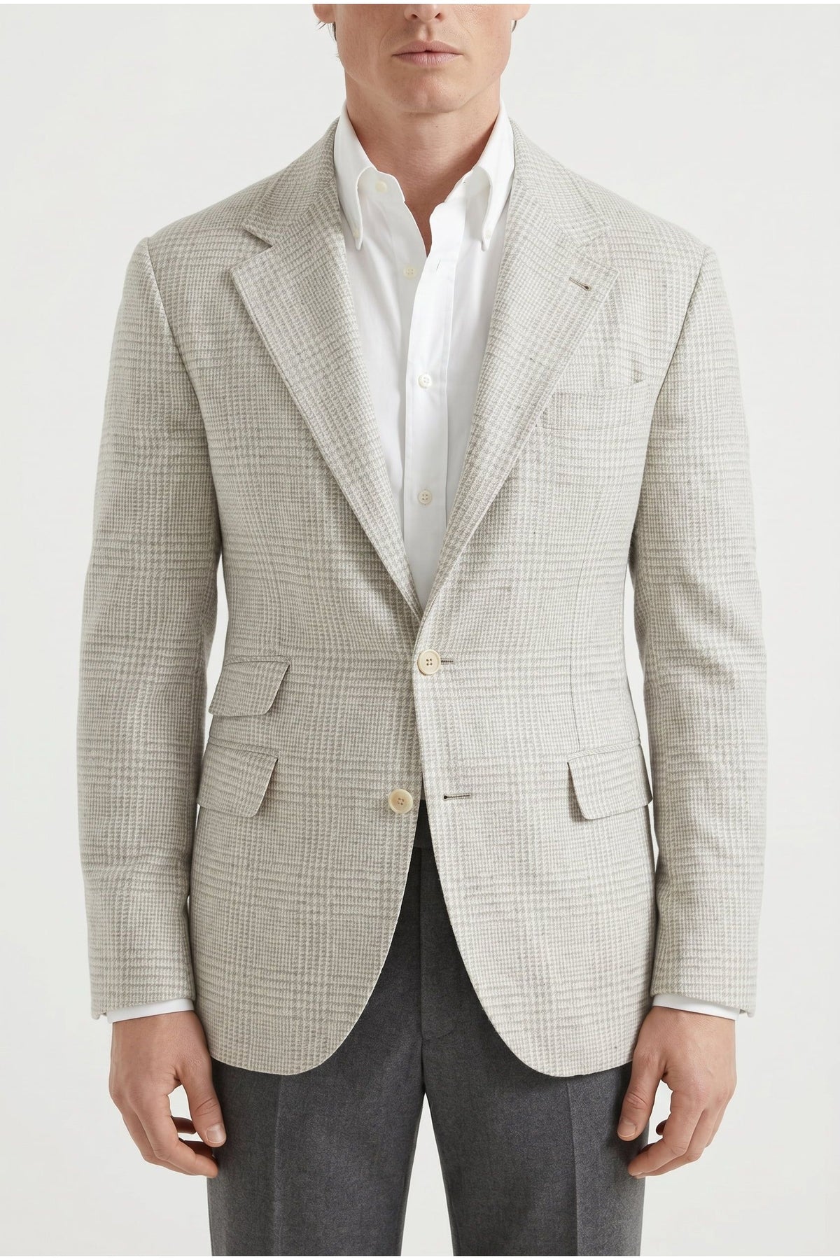 Brunello Cucinelli Men's Light Grey Wool Silk Blazer