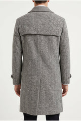 Men's Black White Wool Herringbone Coat