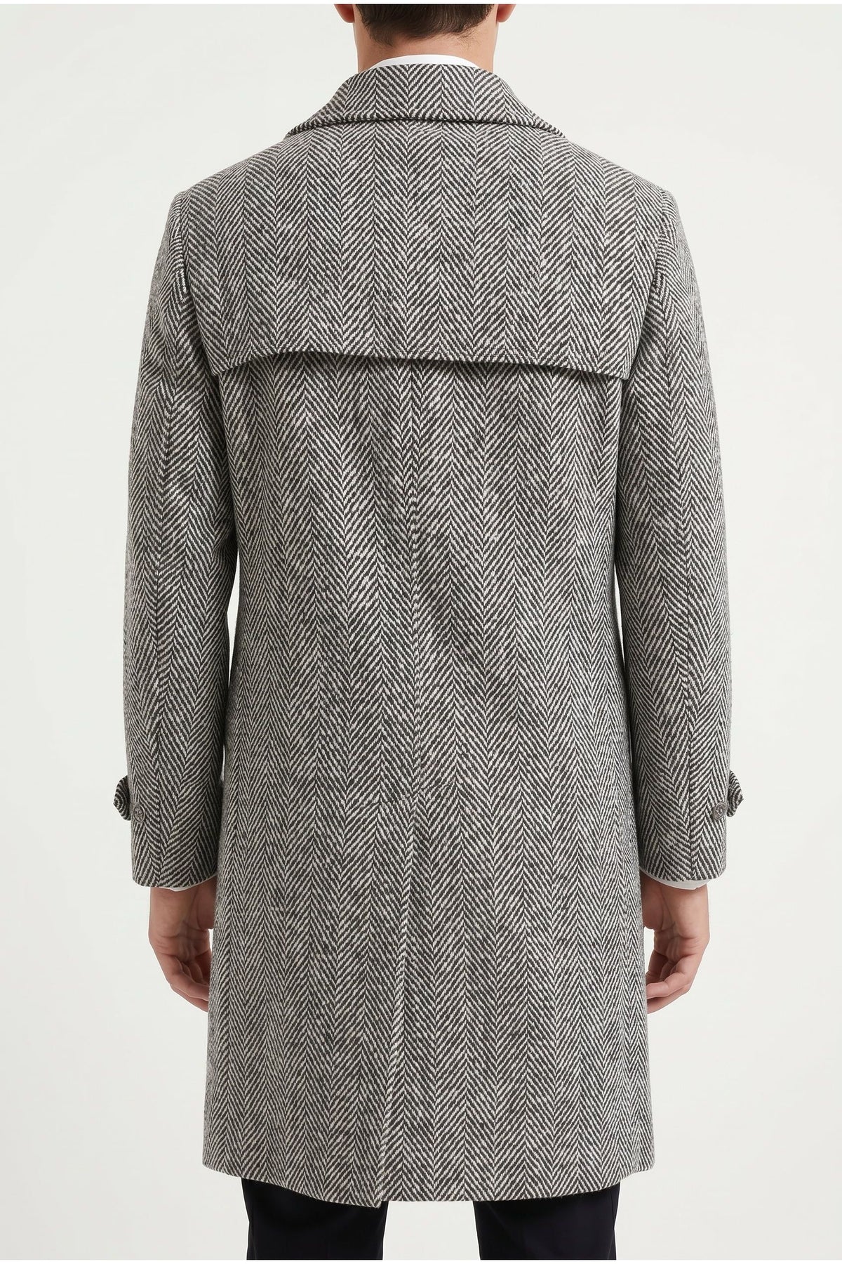 Men's Black White Wool Herringbone Coat
