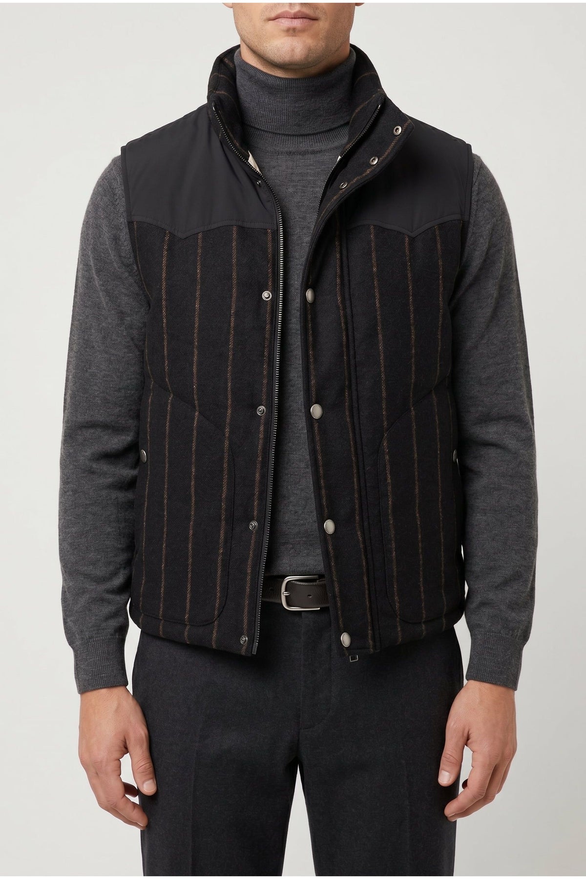Men's Black Striped Wool Vest