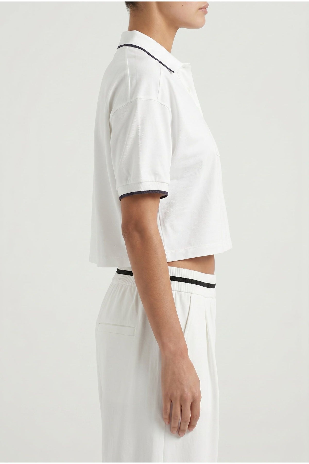 Women's White Cropped Polo Shirt